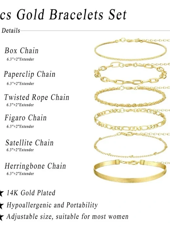 Stainless Gold Multi-Chain Bracelet Set - Picture 2 of 2